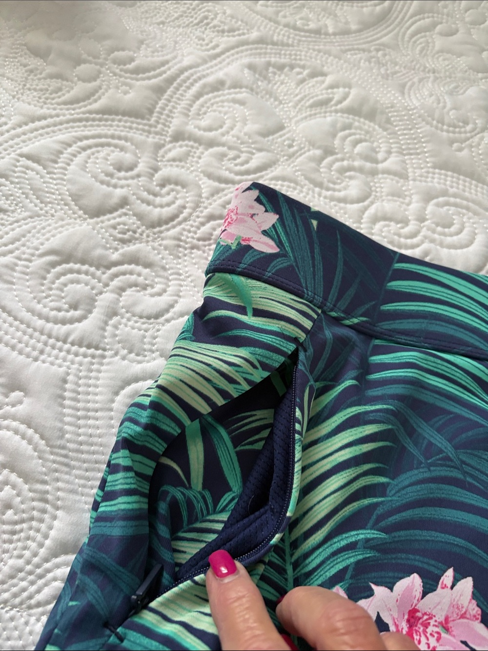 Tommy Bahama Tropical Navy Mini skorts with Pink & Green Floral Print - Picture 10 of 11